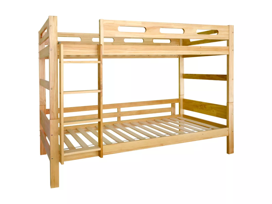 Lit superposé 90x200cm, 2 couchages, divisé en 2 lits simples, cadre stable en pin, sommier à lattes inclus, montage facile, naturel