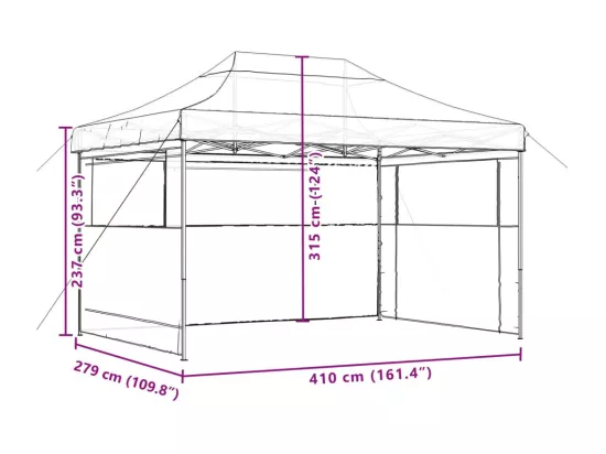Tente de réception pliable escamotable avec 3 parois latérales