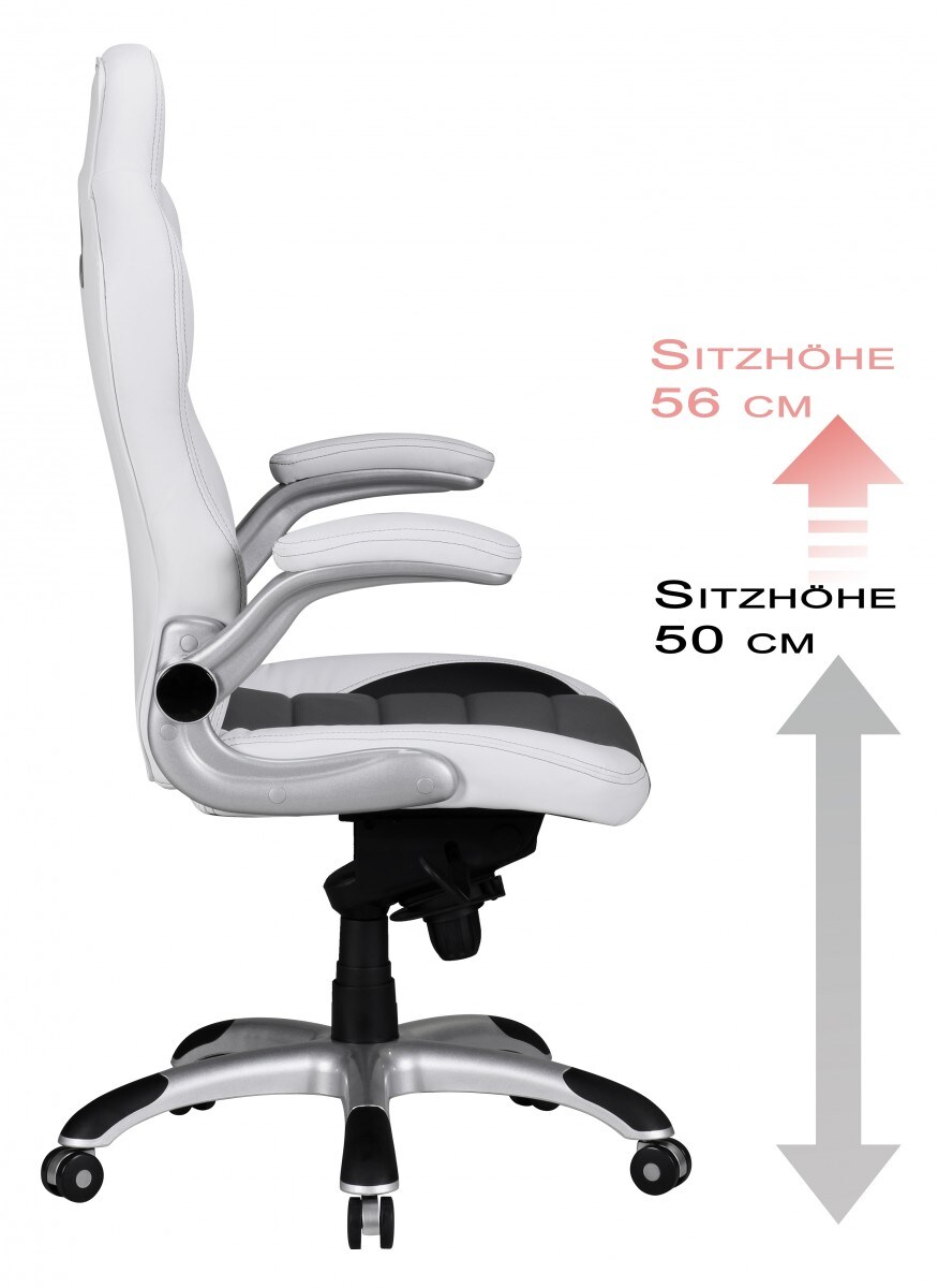 KADIMA DESIGN Chefsessel BISATZIO, ergonomisch, Kopfstütze, klappbare Armlehnen, bis 120 kg, Schwarz/Grau