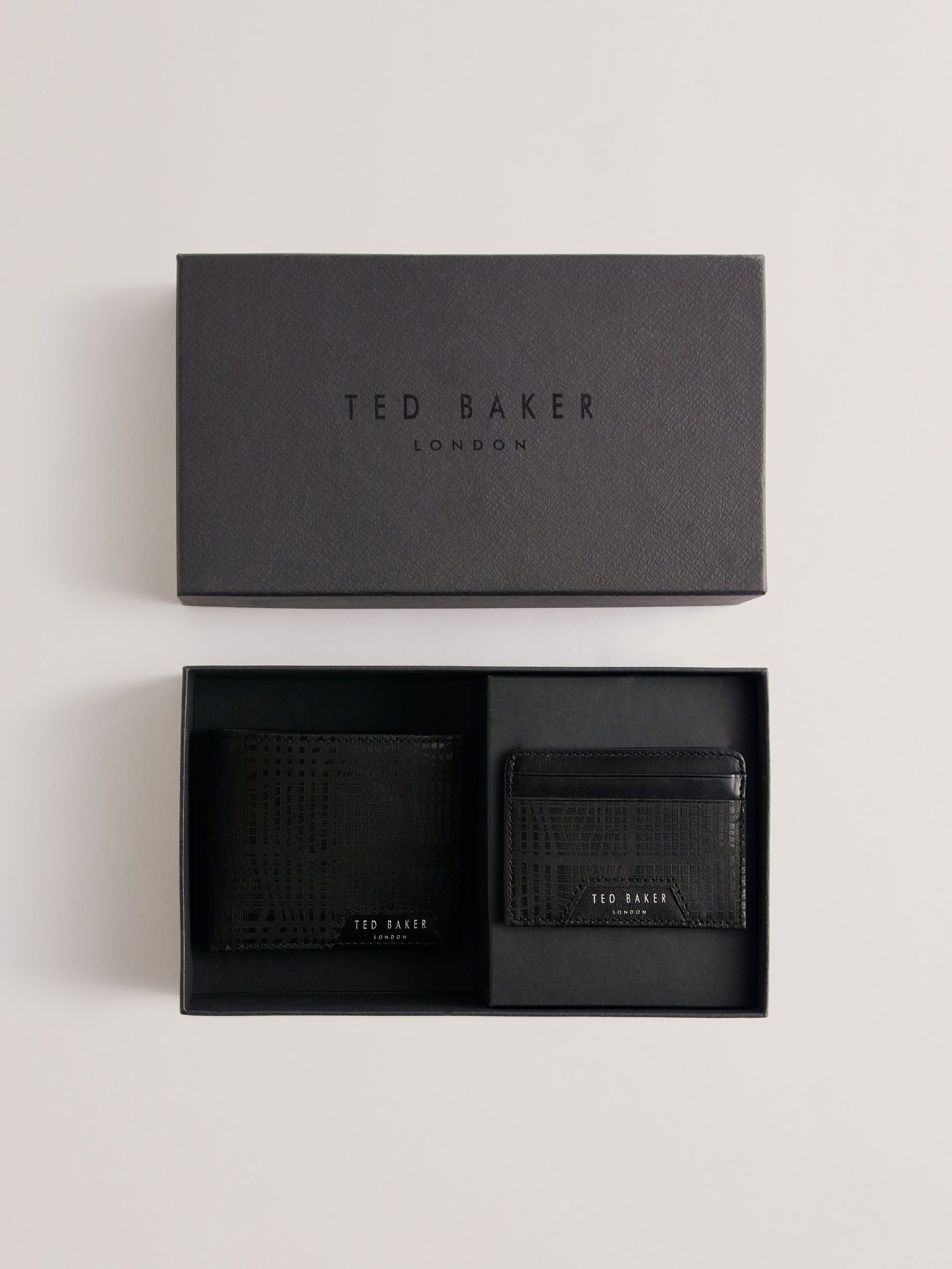 Ted Baker Etan geëtste leren portemonnee en kaarthouder set