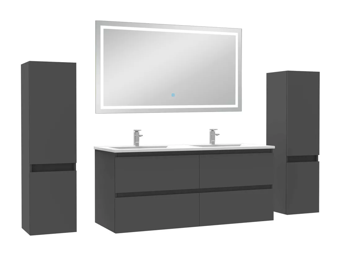 Ensemble meubles Salle de Bain 120cm avec colonne et miroir lumineux 3 couleurs Anthracite