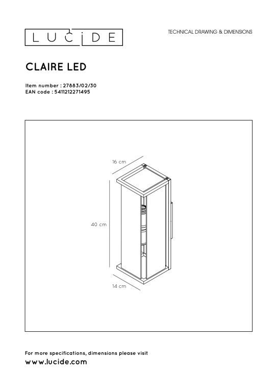 Lucide Claire 2 wandlamp buiten IP54 zwart