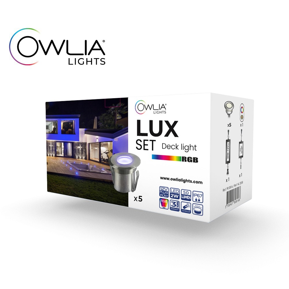 5 spots led à encastrer - rgb - telecommande + transformateur 30w - kos - ø42mm - ø de perçage 32mm - plug & play - dimmable