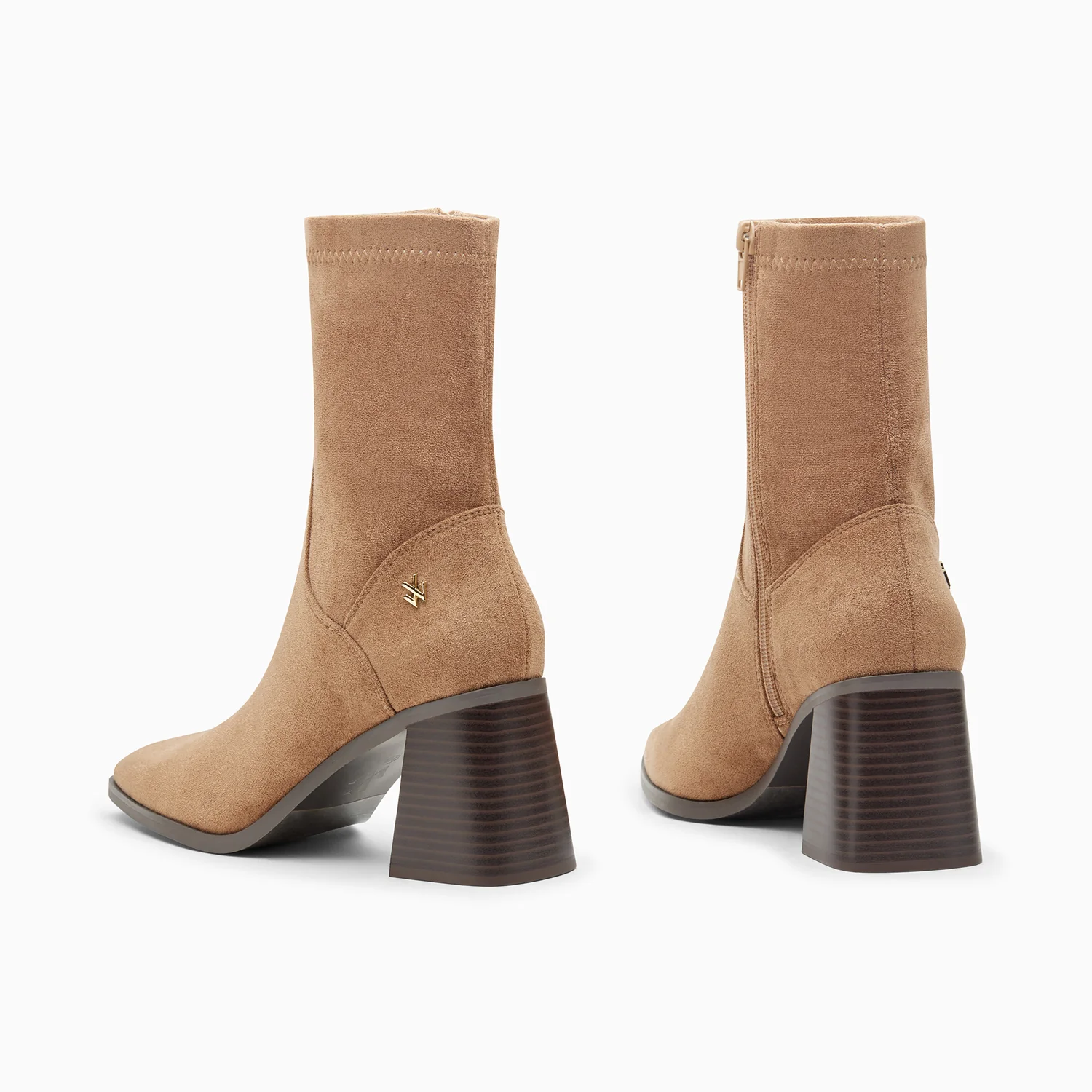 Bottines-Bottines chaussettes Alizée beiges à talon trapèze