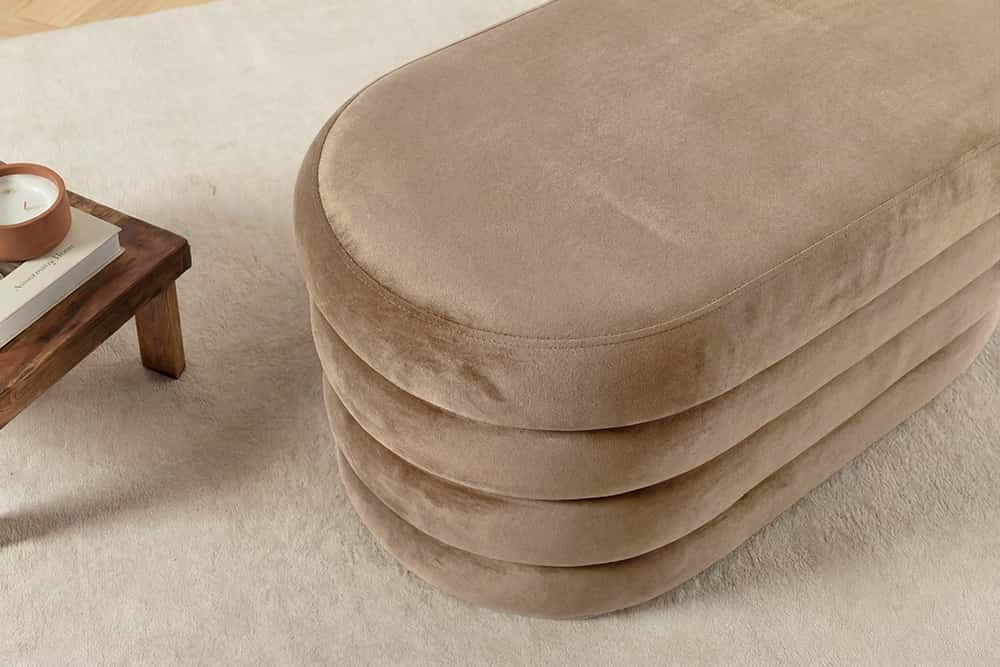 Extravagante Polsterbank VOGUE 85cm champagner Samt Sitzbank mit Stauraum