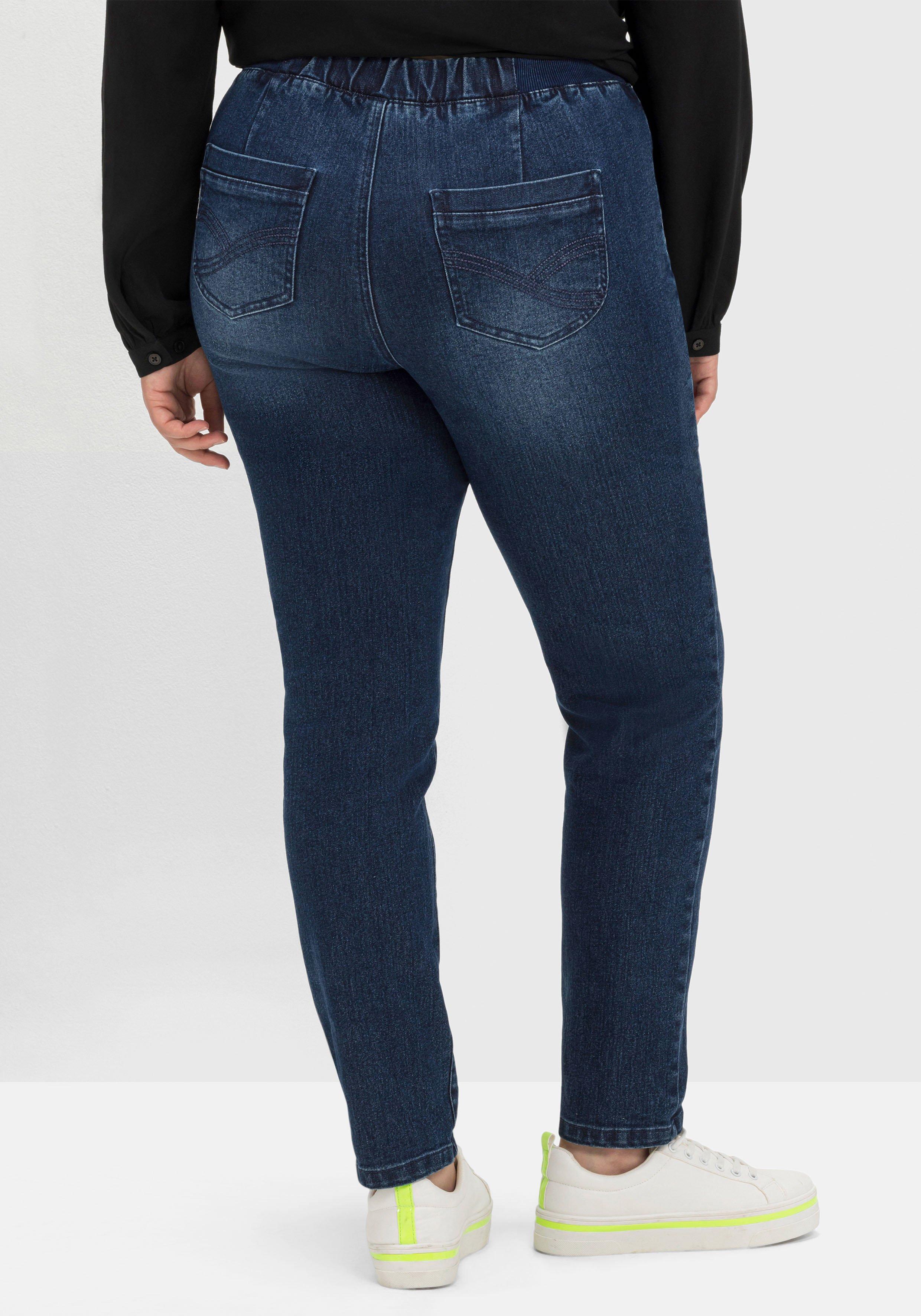 Schmale Jeans mit Gummibund und Teilungsnähten