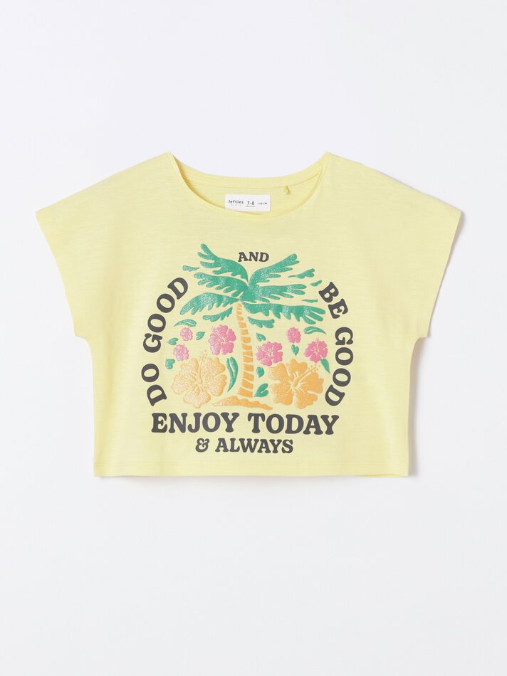 Camiseta cropped estampada - Amarelo claro