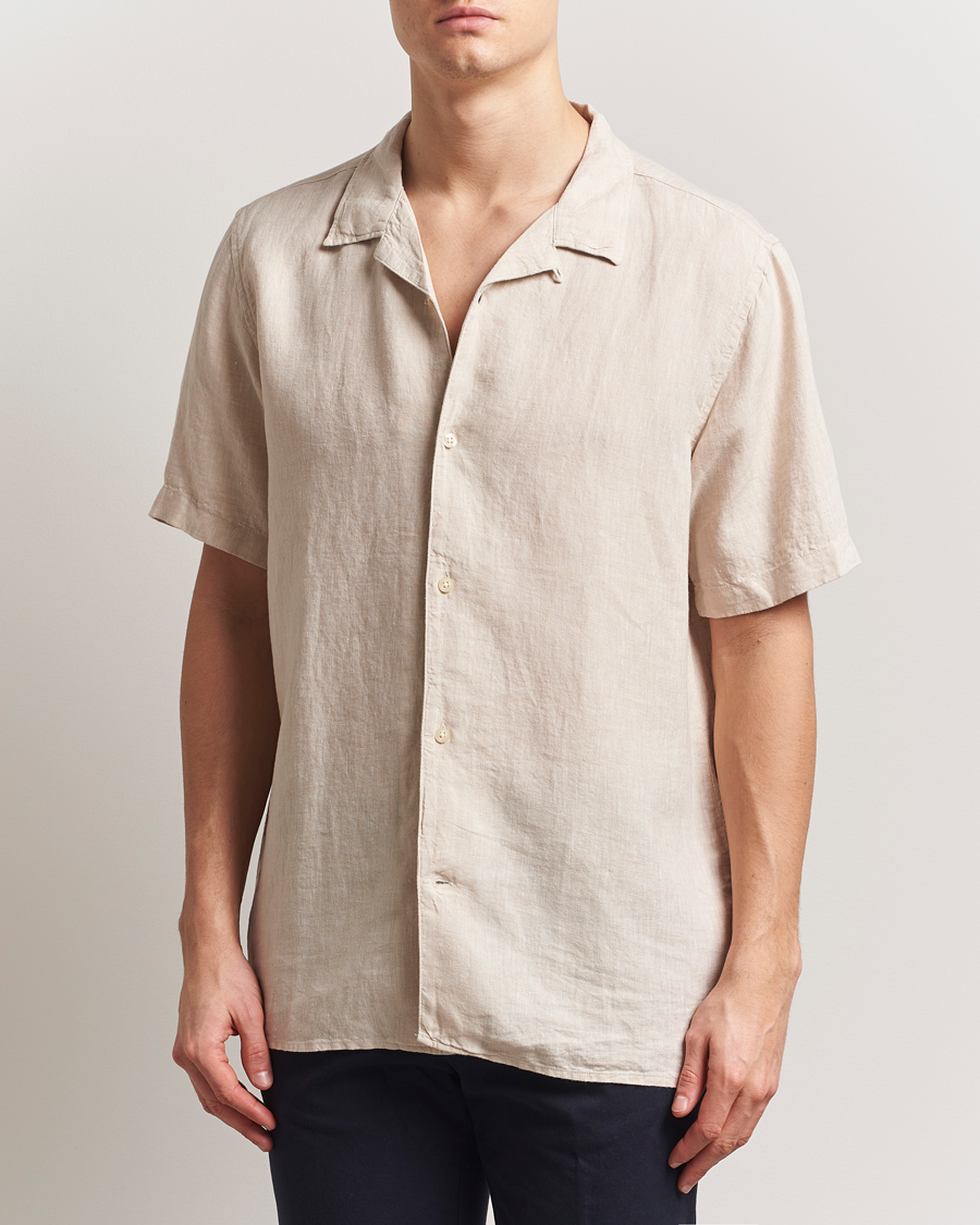 KnowledgeCotton Apparel Short Sleeve Linen Resort Shirt Light Feather Grey