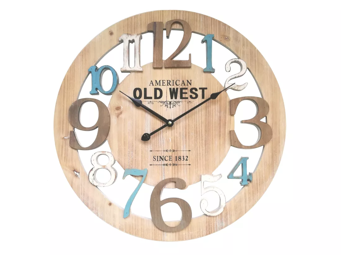 Horloge Murale Bois Bleu Blanc Design Urban 50x50x4,5