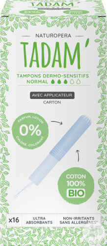 Tadam Tampons Dermo-Sensitifs Bio Avec Applicateur Normal 16 Pièces