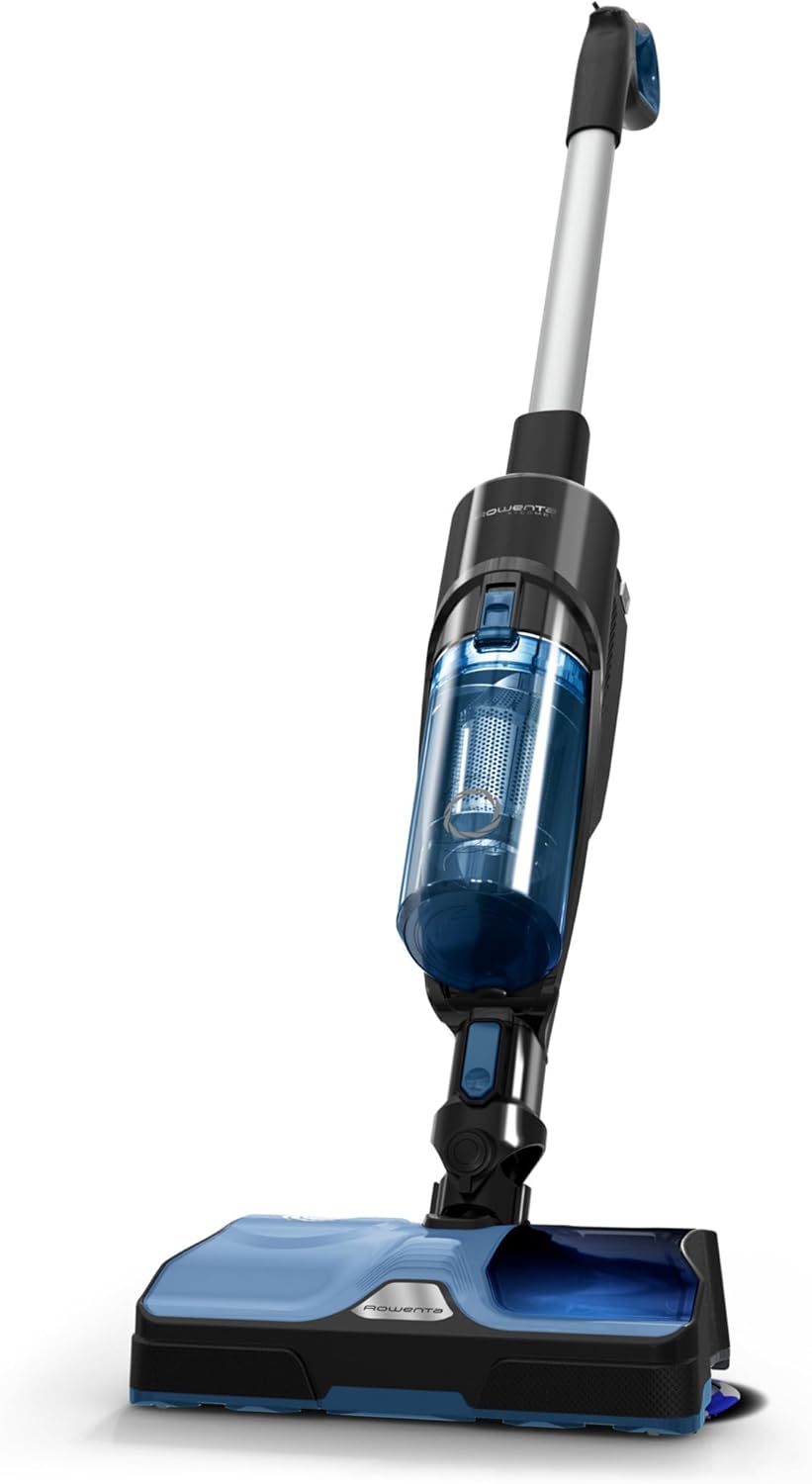 Rowenta X-Combo 2-in-1 Hybrid-Reiniger, Saugen und rotierendes Wischen gleichzeitig, 60 min. Autonomie, Ultra-leichtes Design, 3 Programme, einfacher freihändiger Moppwechsel, Blau-Schwarz, GZ3038