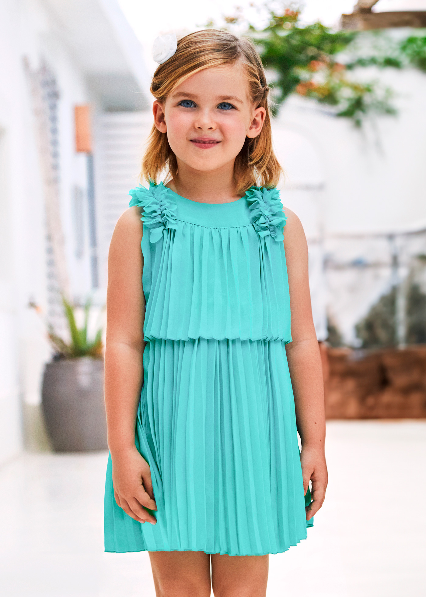 Vestido plissado fúcsia para meninas