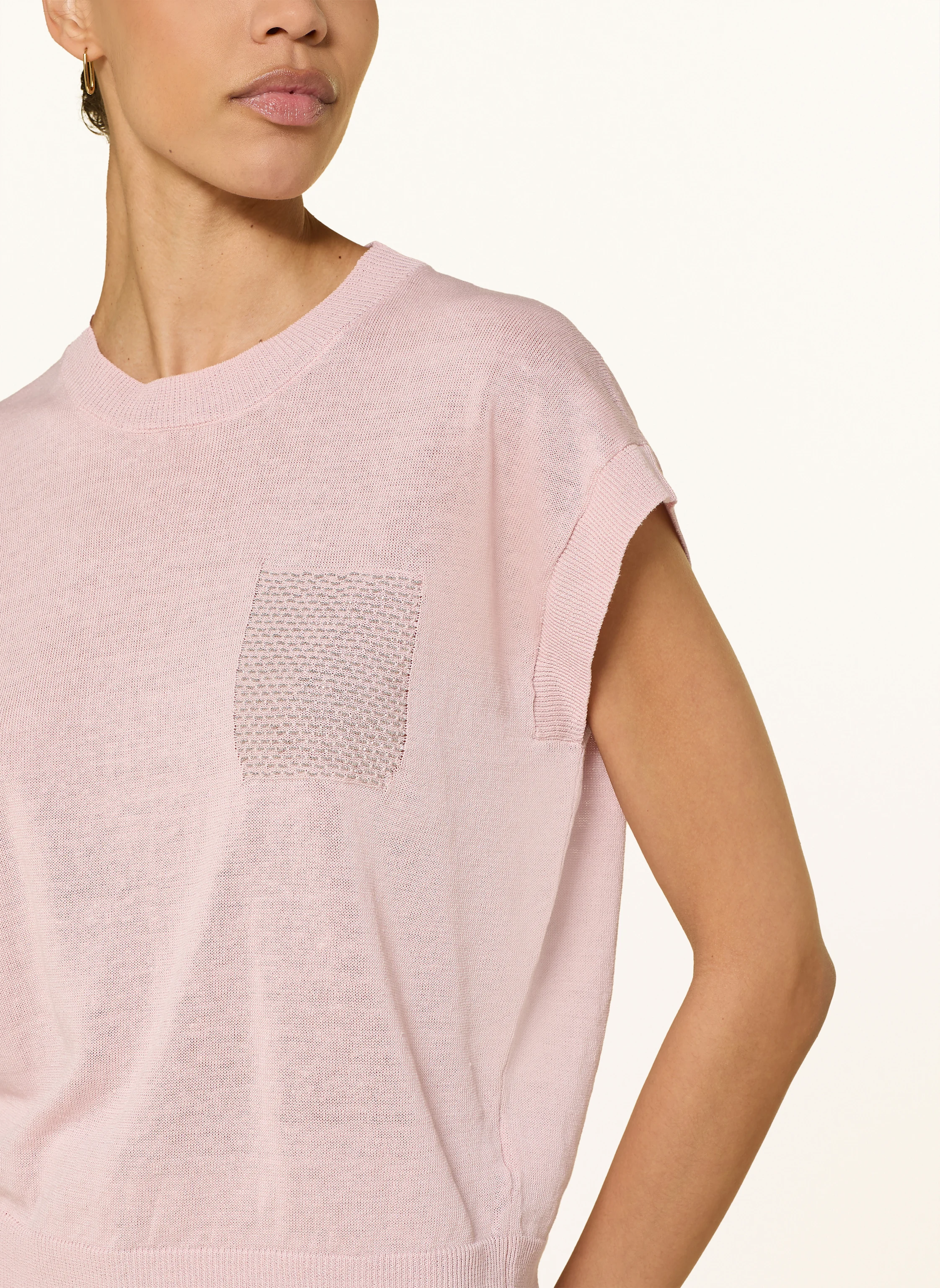 PESERICO Strickshirt mit Leinen und Schmuckperlen