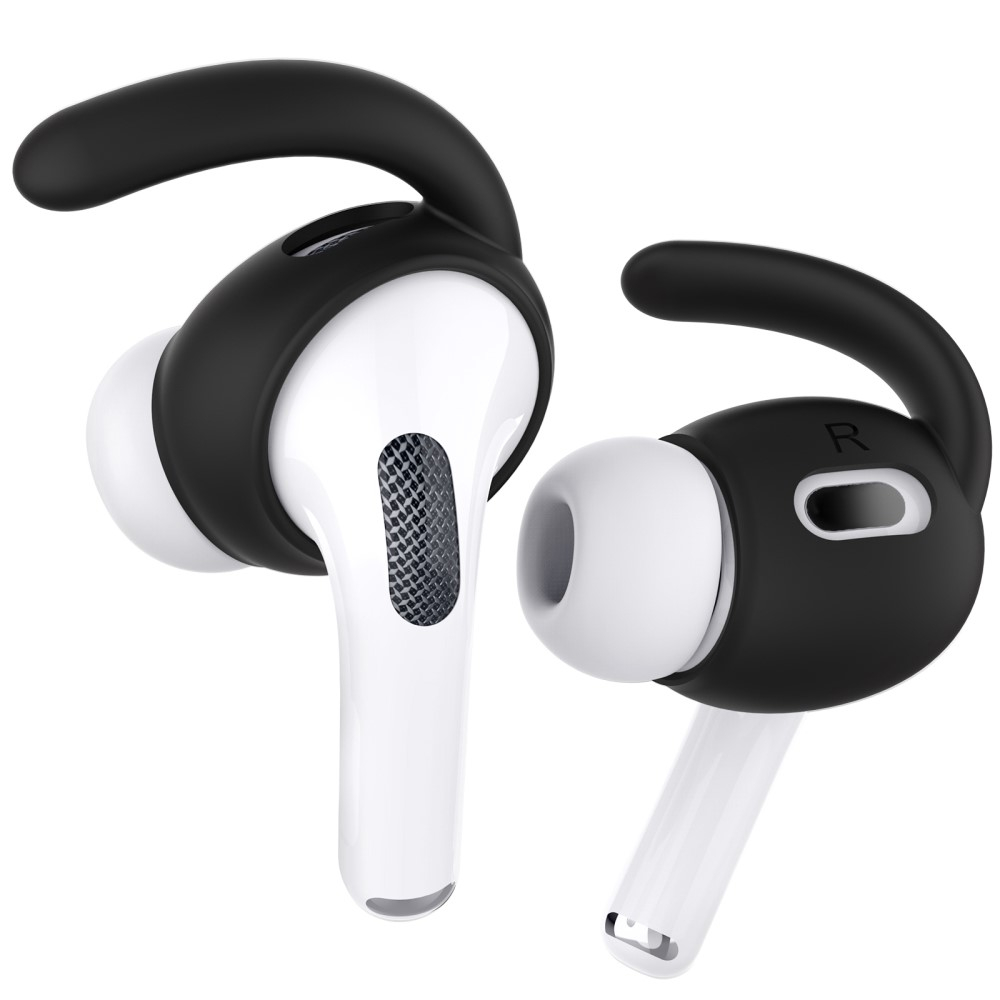 (4-tlg. Set) Gr. L AirPods Pro 2 Silikon Ohrbügel Haken Halterung - Schwarz