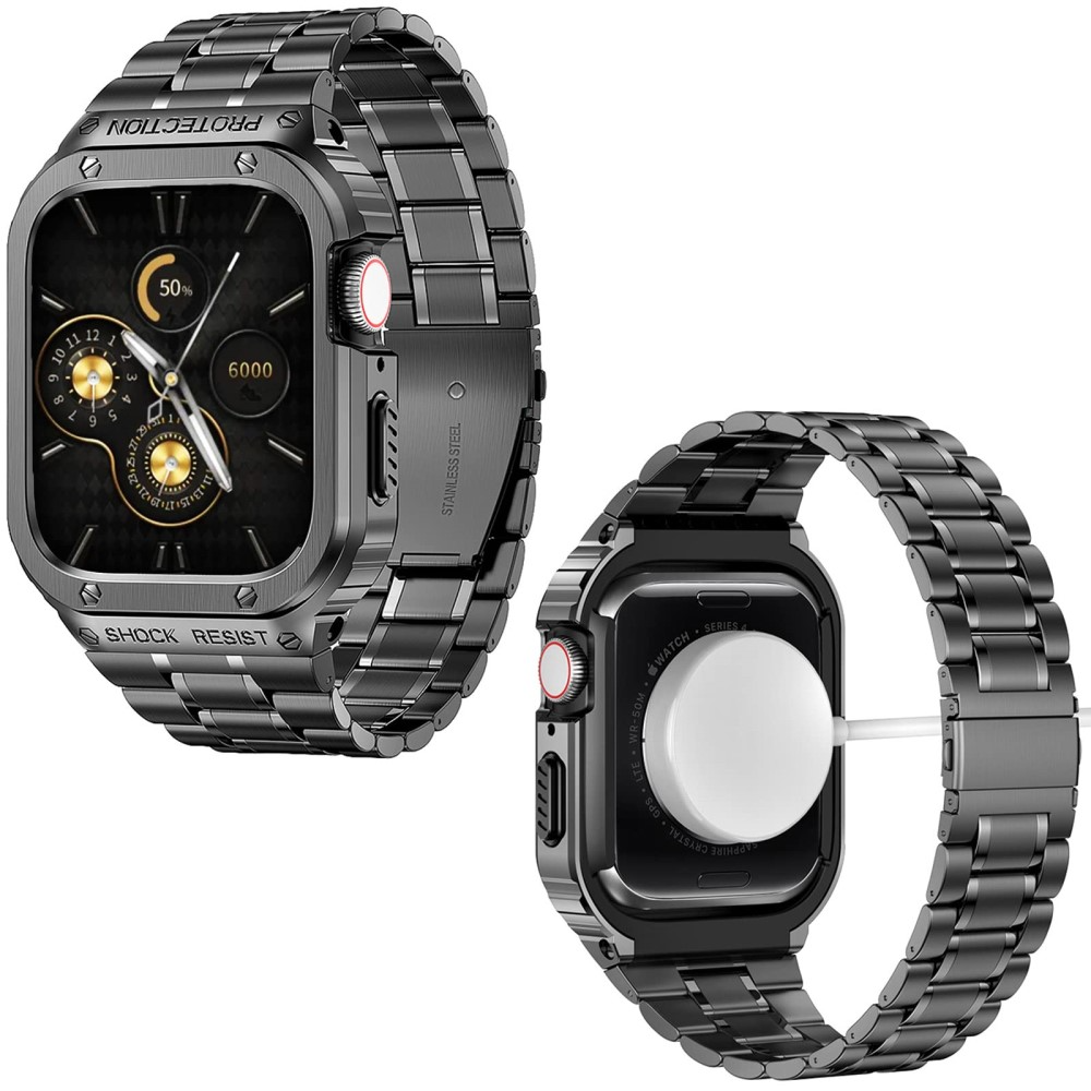 Apple Watch (45 mm / 44 mm) Klassisches Edelstahl Armband   Bumper Case - Grau