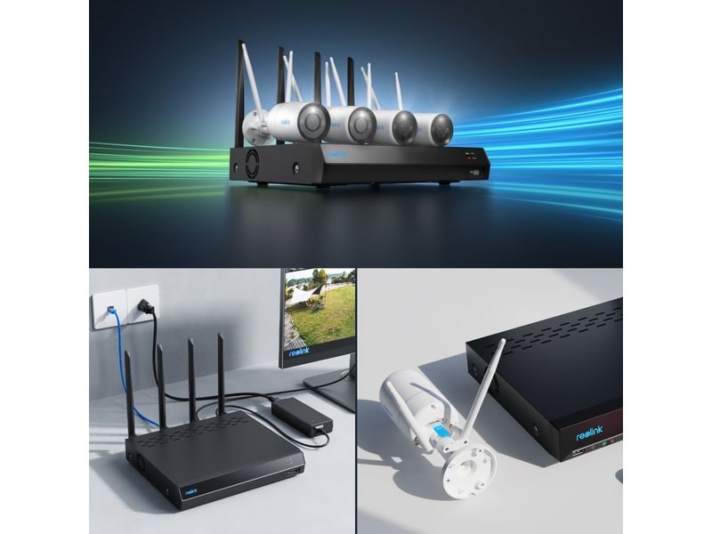 Reolink Überwachungsset NVS12-8 MB4W 4K WiFi inkl. 4 Kamera 12-Kanal 4K Wifi Überwachungskamerasystem 24/7 inkl. 4x 8MP Wifi Kameras mit hochauflösender Nachtsicht