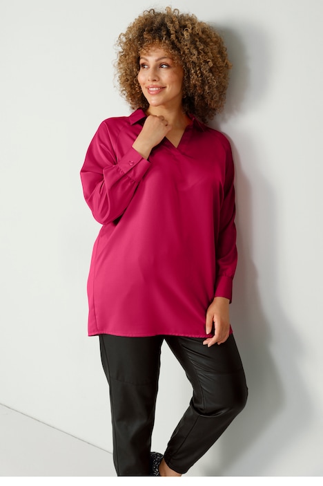 Bluse, Satin, Hemdkragen, Langarm
