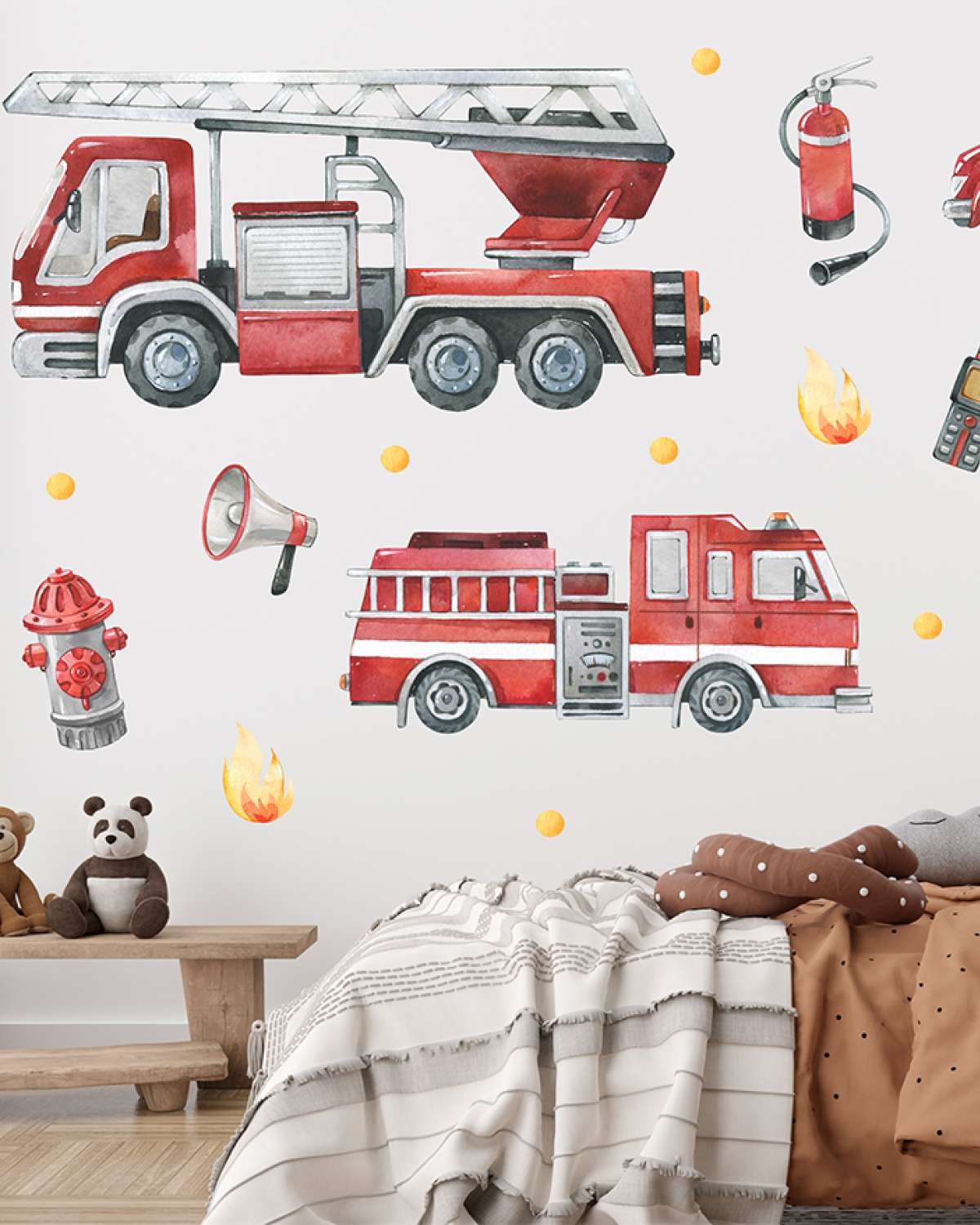 Wallstickers Brannbil – Sett 22stk | ØKO Veggklistremerker Barnerom