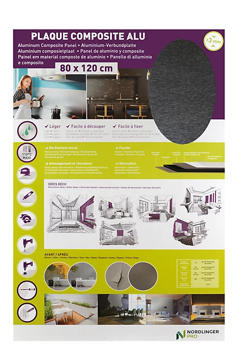 Crédence aluminium noire brossée 120 x 80 cm