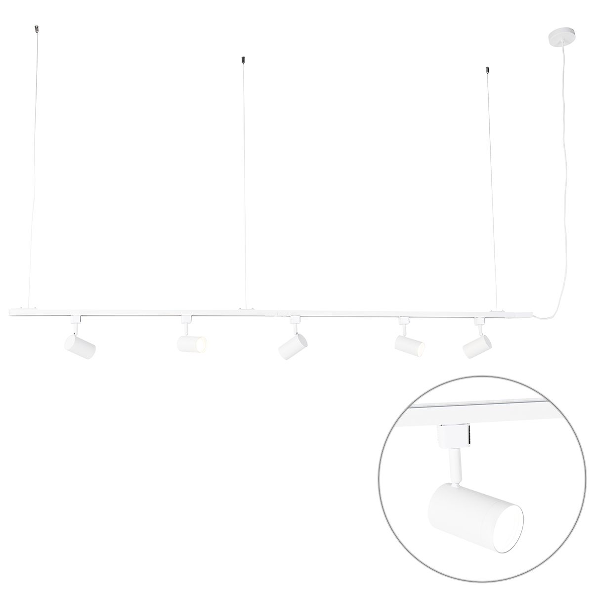 Modern hangend railsysteem met 5 spots wit 1-fase  - Iconic Jeana