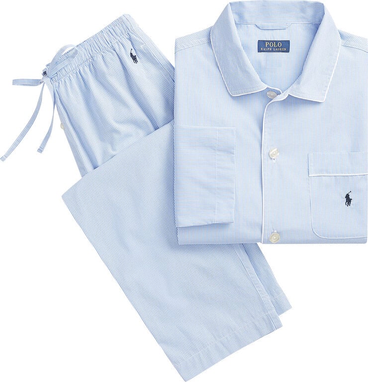 Polo Ralph Lauren Gingham Poplin Long Sleep Set Lyseblå