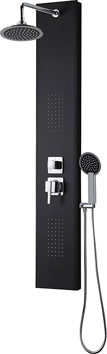 Colonne de douche hydromassante mécanique avec pommeau + douchette 1 jet + flexible, noir, Edouard Rousseau Houka