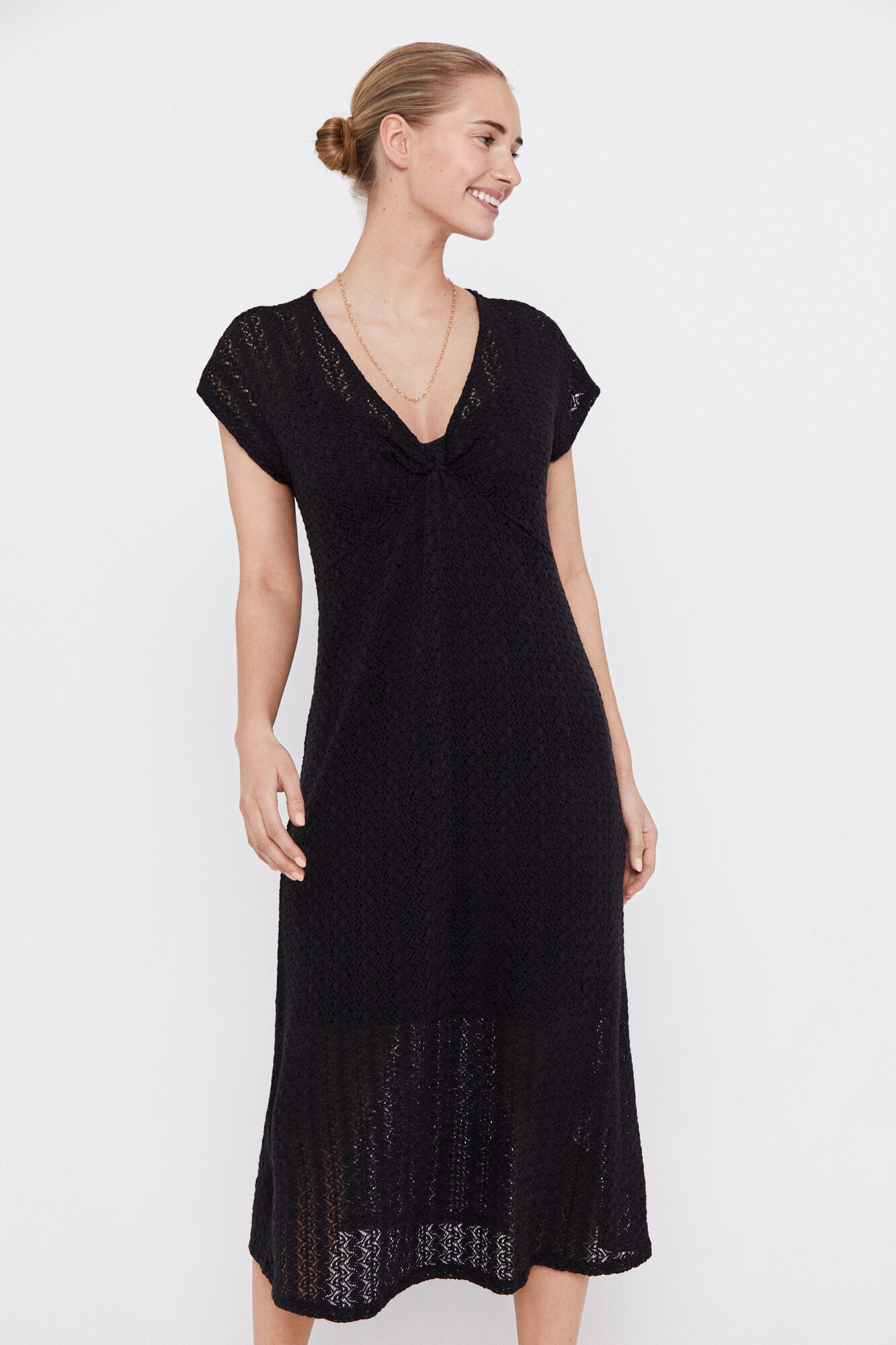 Vestido de malha plissada multicolorido - Preto