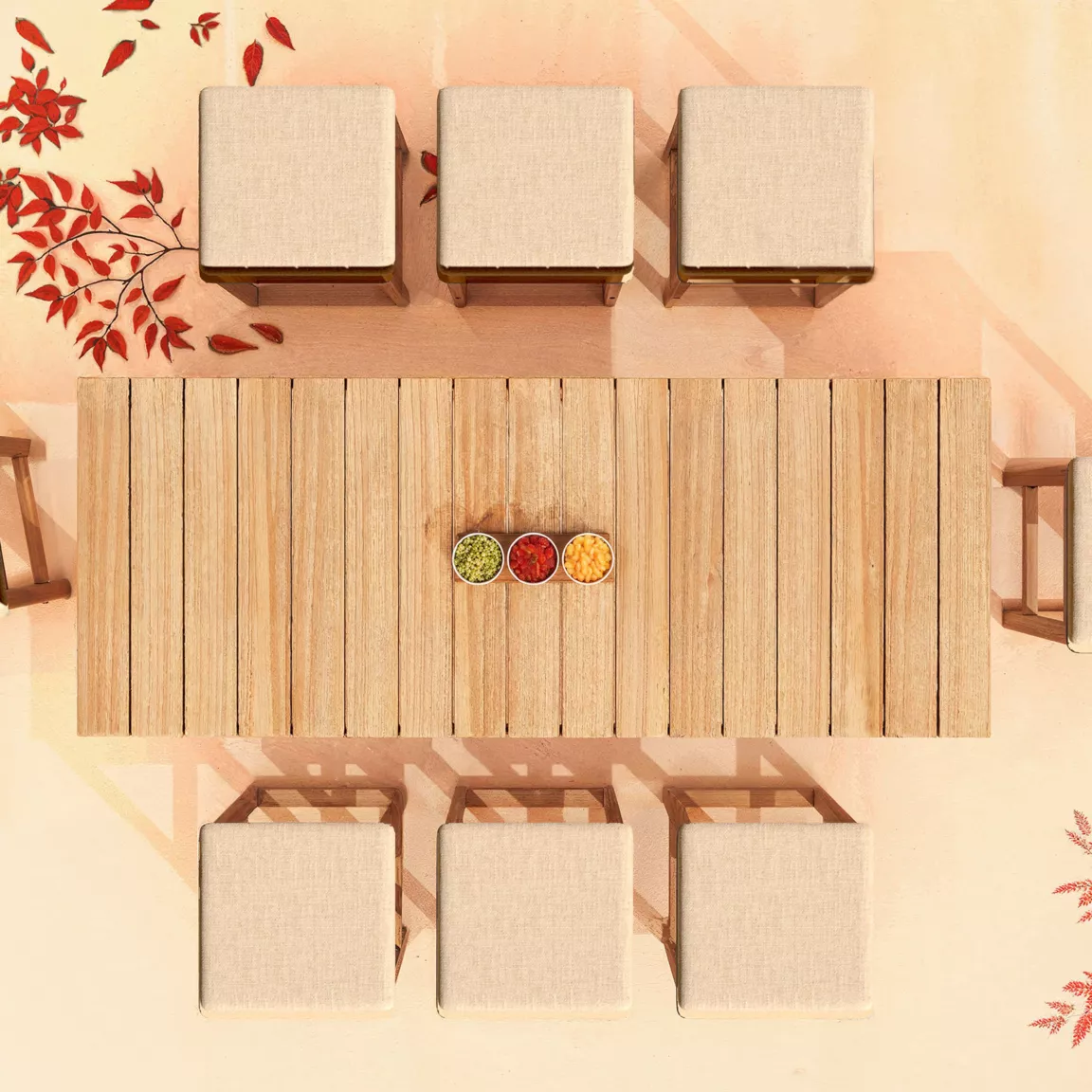 Table de jardin haute en bois d'acacia 8 places (203 x H150 cm) Bornéo Naturel