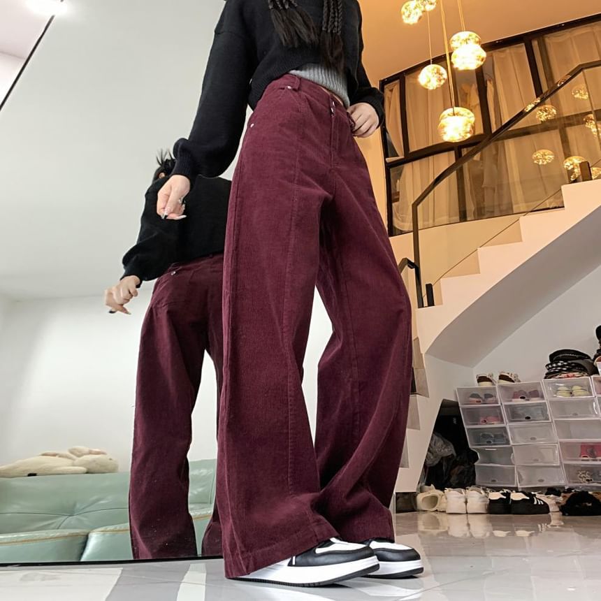 Chisan - Corduroy broek met hoge taille en wijde pijpen