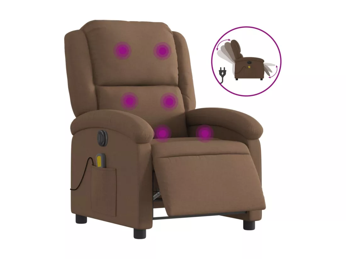 Fauteuil inclinable massant électrique marron tissu