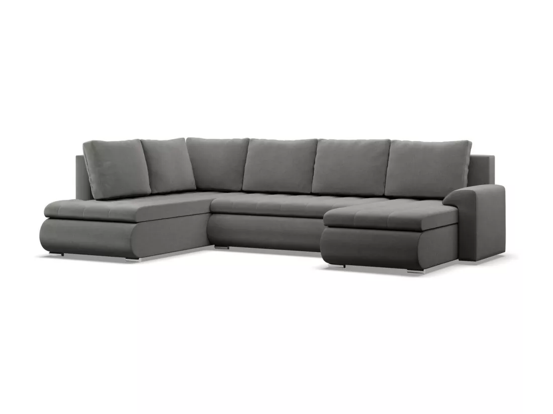 Canapé d'angle en U avec fonction sommeil, Ottoman, Gris clair