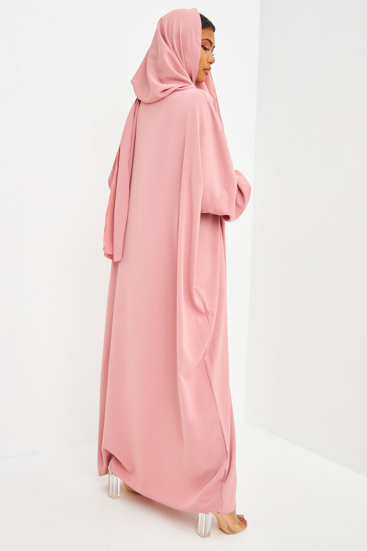 Abaya rose ample avec voile intégré