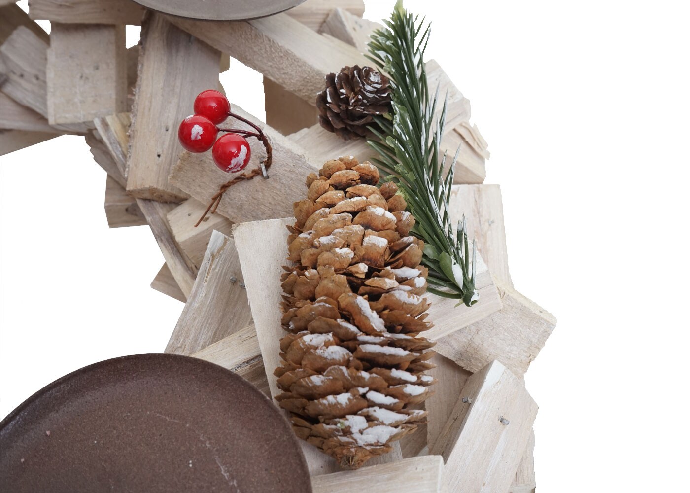 Tischkranz rund, Weihnachtsdeko Adventskranz, Holz Ø 40cm weiß-grau ~ mit Kerzen, rot