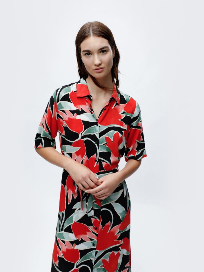Vestido midi com cinto combinando - Vermelho