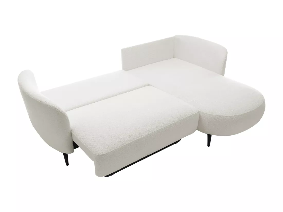 Canapé d'angle droit convertible en tissu bouclette blanc ivoire AREMIA