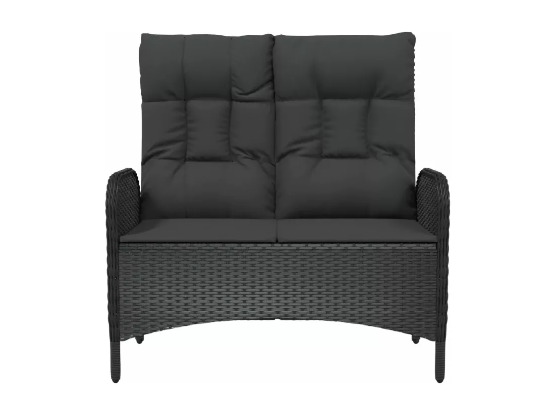 Banc de jardin inclinable avec coussins 107cm Poly rotin Noir