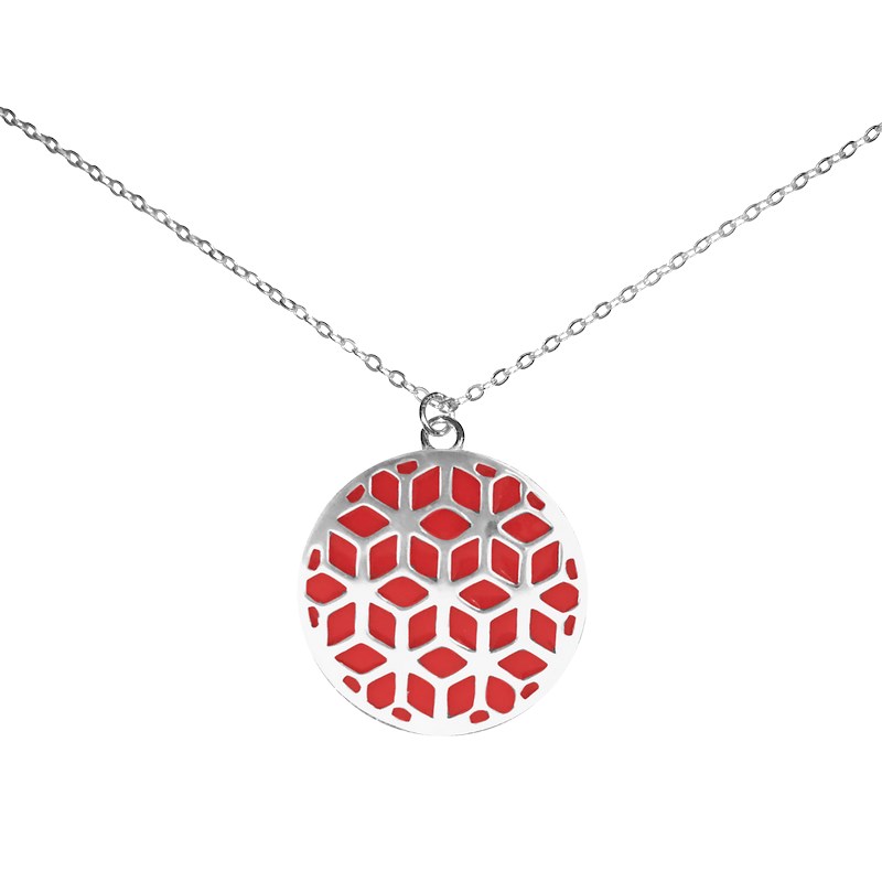 Collier en argent rhodié et émail rouge