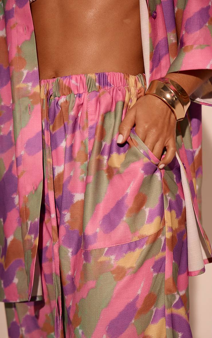 Violet Pantalon De Plage À Cordon Effet Lin