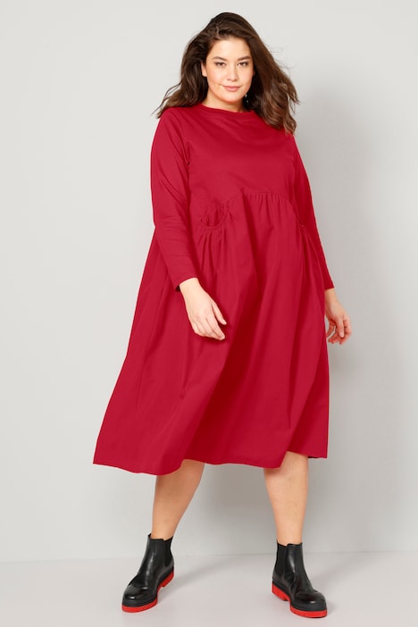Midikleid, A-Line, Materialmix, Rundhals, Langarm, Quernaht