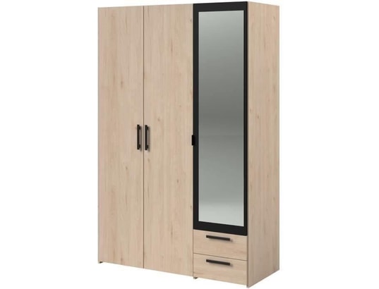 PARISOT - Armoire - panneau de particules - décor chene et noir - 3 po