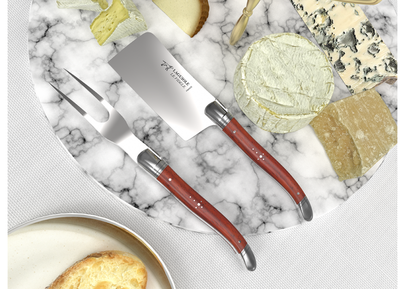Service à fromage Laguiole avec un manche en bois de corail et mitres en acier inoxydable