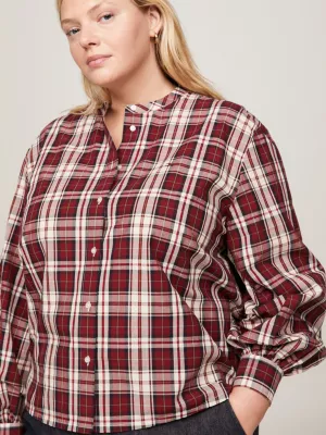 Camisa cropped sem gola Curve Tartan