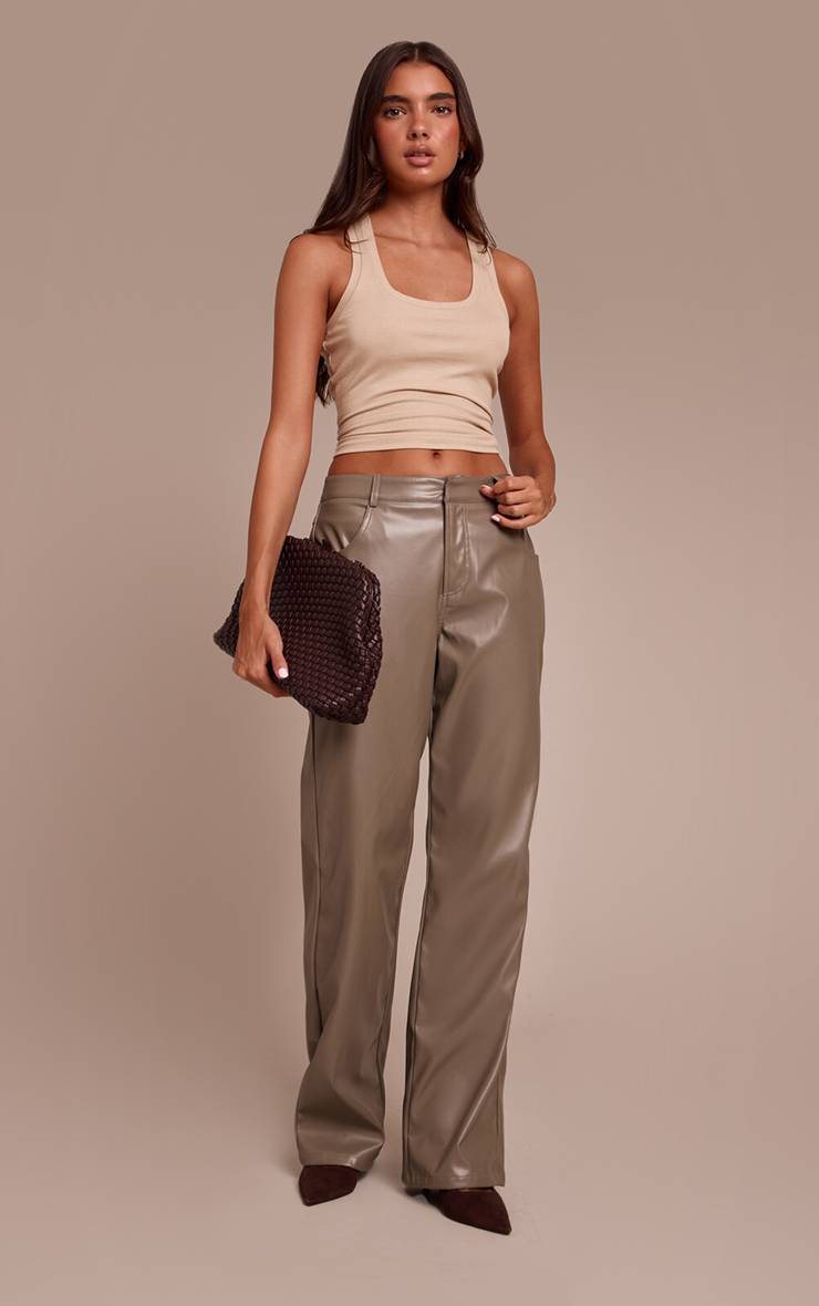Gris Pantalon Droit En Synthétiquecuir