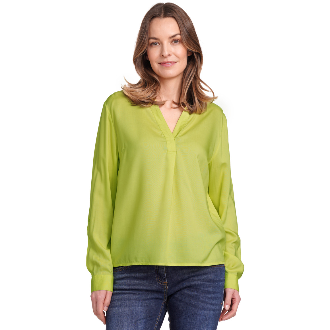 Gina Benotti Damen Bluse mit Turn-up-Ärmeln limette