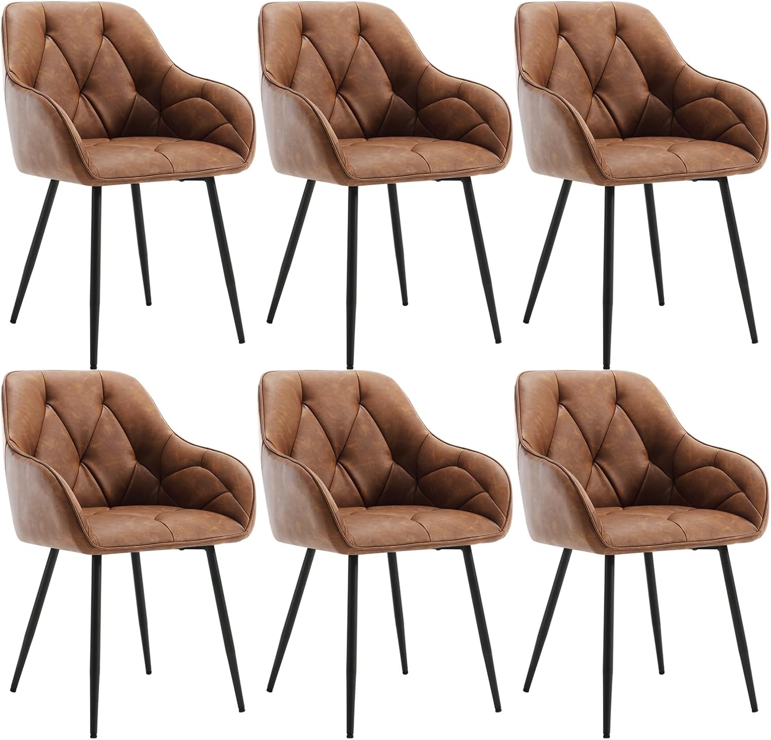 WOLTU Esszimmerstühle 6er Set, für Esszimmer Wohnzimmer, ergonomische Küchenstühle gepolstert mit Armlehnen, Metallbeinen, Sitzfläche aus Vintage-Kunstleder,Braun