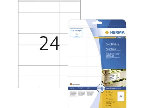 HERMA Special - Papir - matt - selvklebende med ekstra styrke - hvit - 70 x 36 mm 600 etikett(er) (25 ark x 24) merkelapper