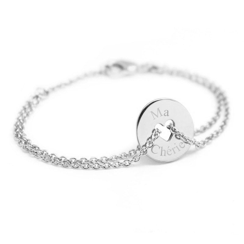 Bracelet chaine min jeton coeur argent 925 enfant - gravure MA CHÉRIE