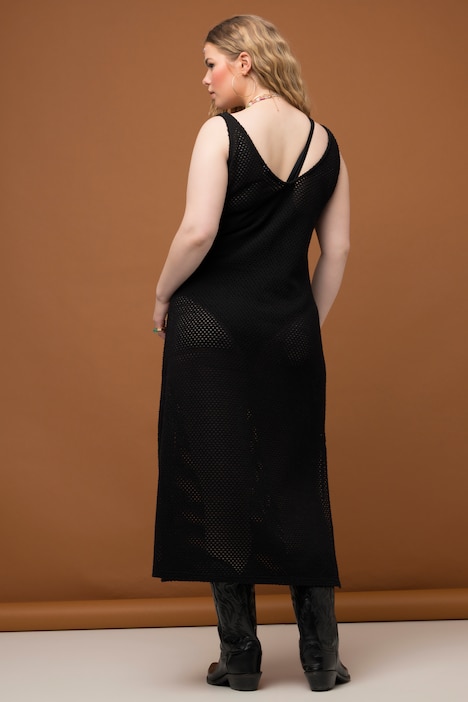 Netzkleid, Midilänge, Loose Fit, V-Ausschnitt, ärmellos