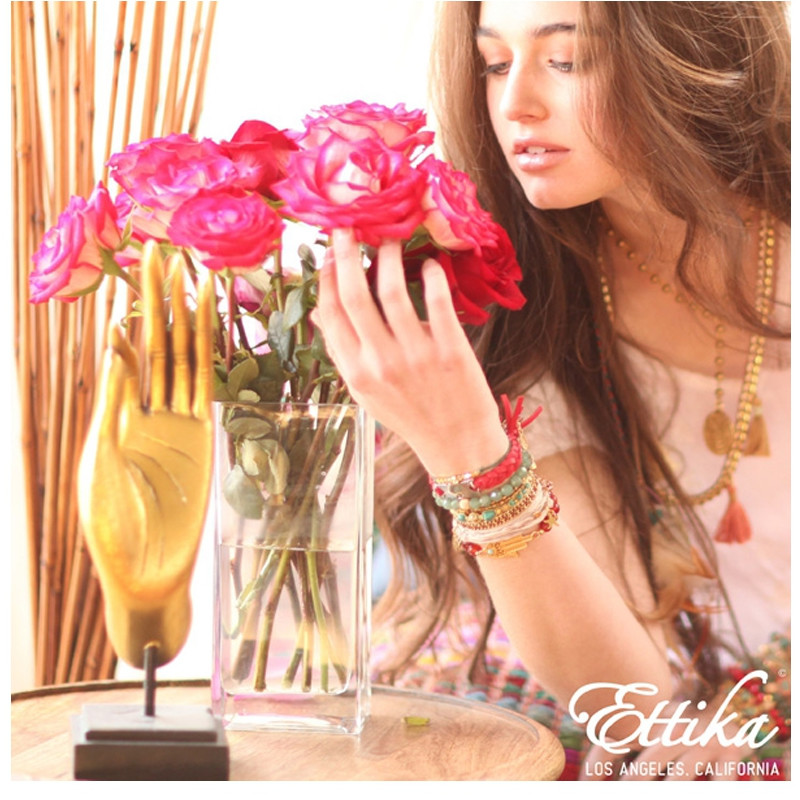 Ettika - Bracelet Peace and Love en Or Jaune et Coton Rubans Tressés Multicolor