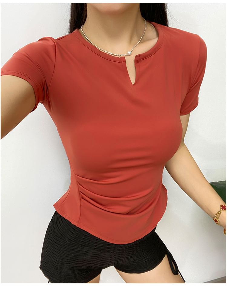 Engiko - Sport-T-shirt met korte mouwen en inkeping in de hals, effen en asymmetrisch